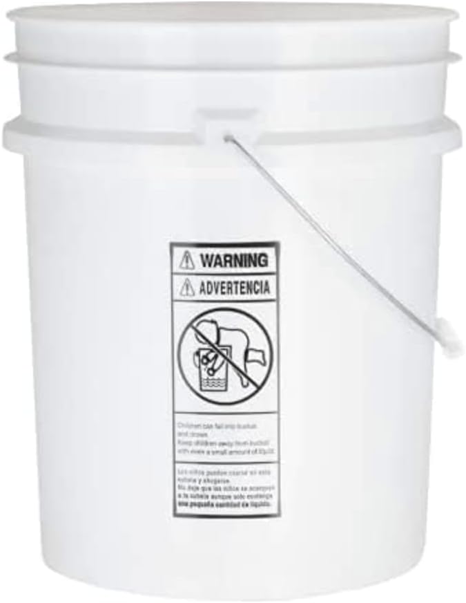 House Naturals 5 Gallon Premium HPDE Plastic Bucket - Made in USA Food Grade Storage Container, BPA Free All Purpose Pail (3, White)