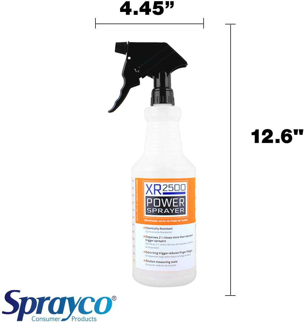 Sprayco 32oz Chemical Resistant Spray Bottle – Adjustable Nozzle, Built-in Dilution Scale, Heavy Duty Plastic, All-Purpose Cleaning, Gardening, Car Detailing, Plant Mister