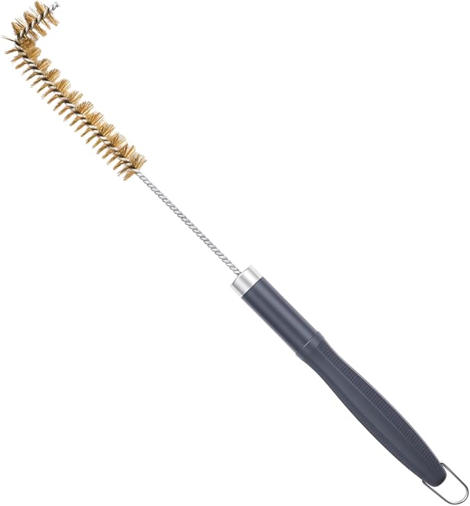 SUNRISE Fryer Brush with Long Handle (Brass with Plastic Handle, L, Double Brush, and Rubber Handle Cleaning Rod)