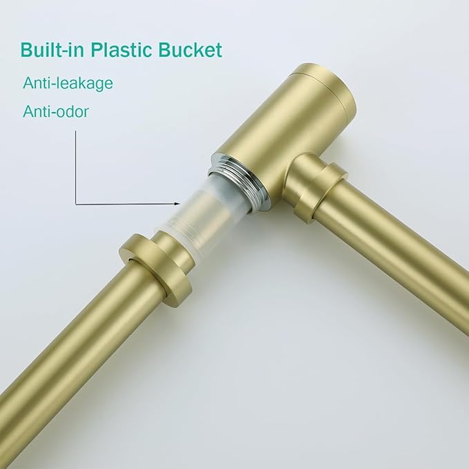 Brass Round Bottle P-Trap with Pop Up Drain Stopper,1 1/4 Adjustable Basin Sink Waste Drain Trap Kit Without Overflow,Brushed Gold P Trap