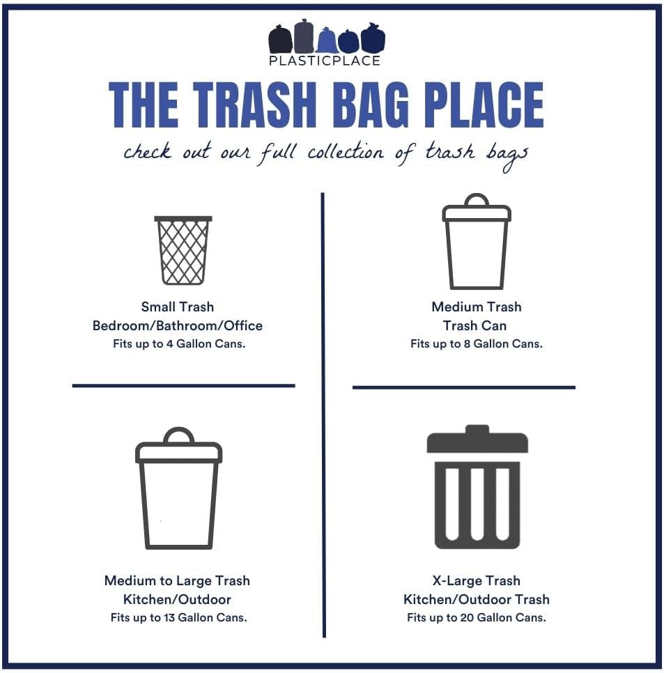 Plasticplace 12-16 Gallon Trash Bags │ 8 Microns │ Black High Density Liners │ 24" x 33" (1000 Count)