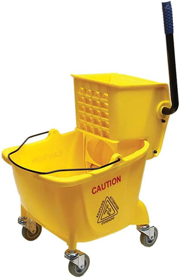 Simpli-Magic Side Press Wringer Combo Commercial Rectangular Mop Bucket on Wheels, 35-Quart, Yellow