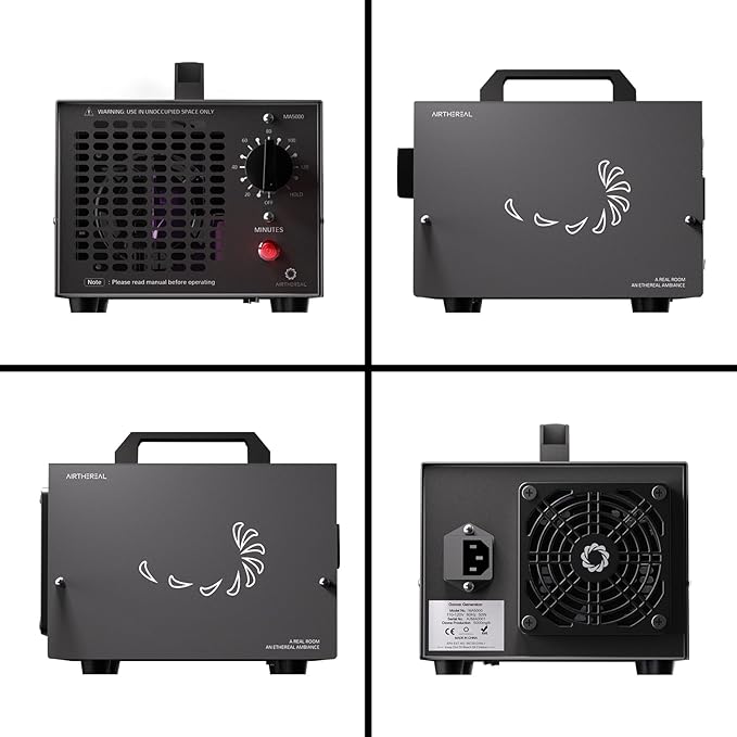 Airthereal MA5000 Commercial Ozone Generator, High Capacity Ozone Machine Odor Removal - Home Air Ionizers O3 Deodorizer for Rooms, Smoke, Cars and Pets, Eliminate Odors up to 2000sq.ft., Black