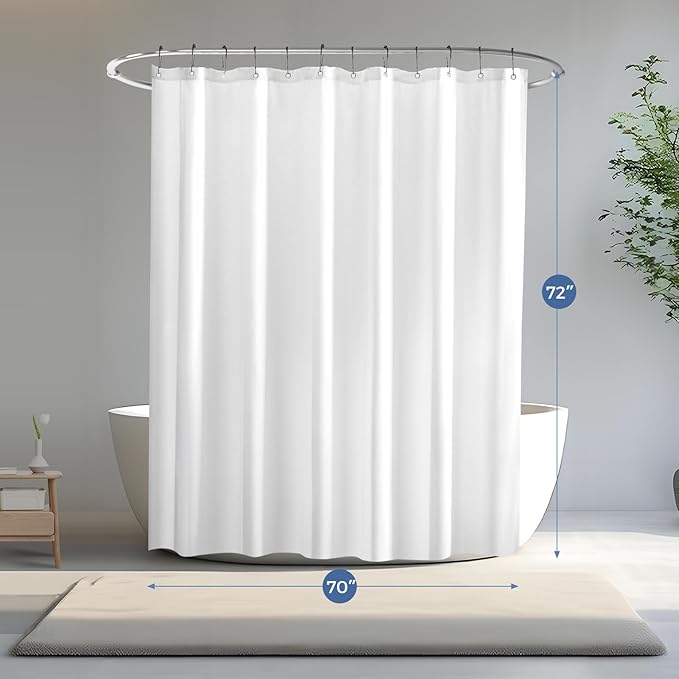downluxe Waterproof Fabric Shower Curtain Liner, Soft Cloth Shower Liner with 3 Magnets, Machine Washable & Hotel Quality Bathroom Curtain, 70" W x 72" L, White