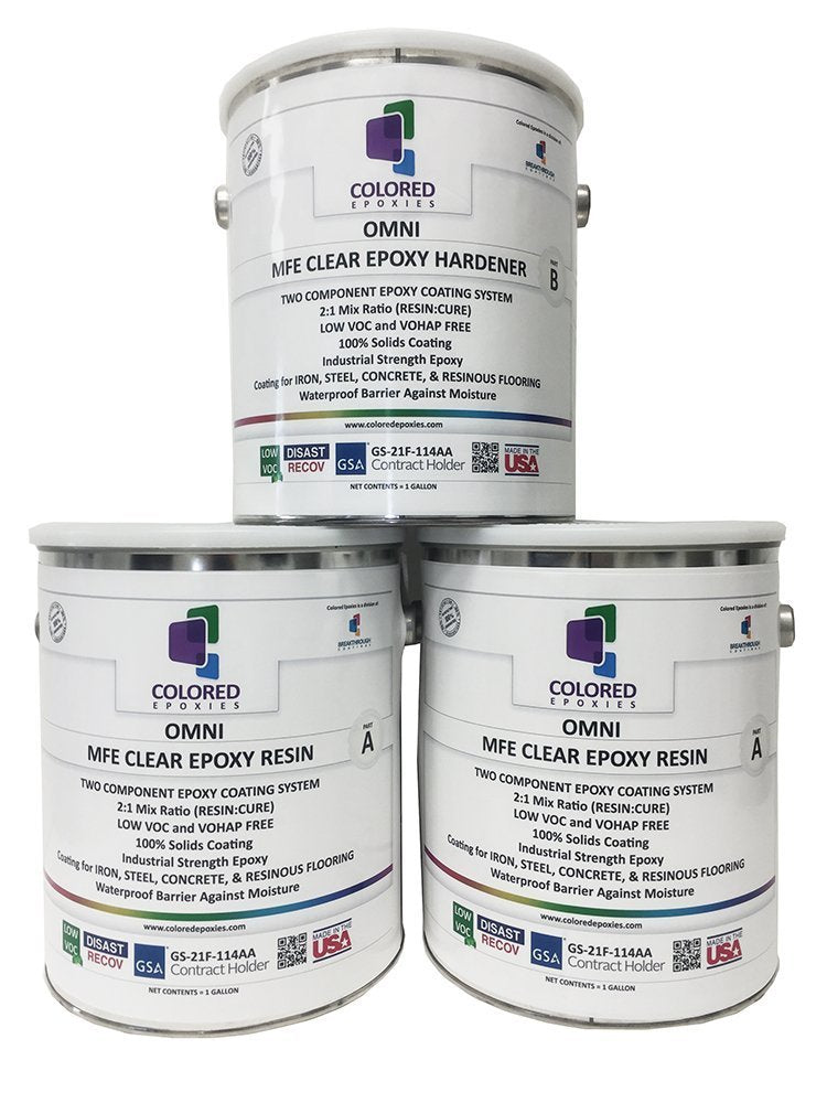 Coloredepoxies 10002 Clear Epoxy Resin Coating 100% Solids, High Gloss For Garage Floors, Basements, Concrete and Plywood. 3 Gallon Kit