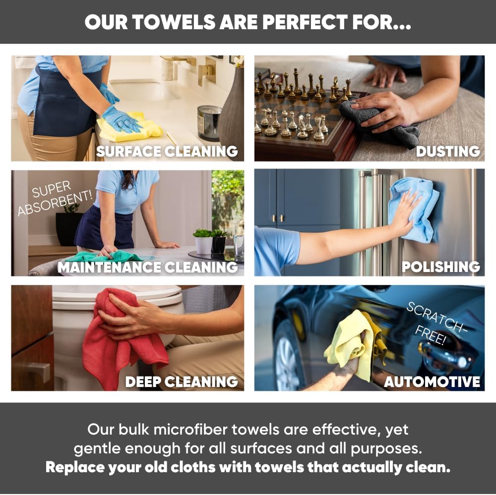 Microfiber Wholesale 16" x 16" All Purpose Towels - 50 Pack - Reusable Wash Cloths, Dust, Kitchen, Car, Shop Rags for Cleaning (Black)
