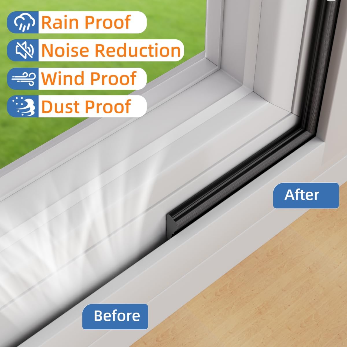 Wedge-Shape Window Weather Stripping Door Frame Seal Strip 2Pcs×196" Black,Upgrade Black Foam,Soundproofing,Draft Stopper,Winter Insulation,Noise Blocker, Gap Filler for Exterior Front Door Side