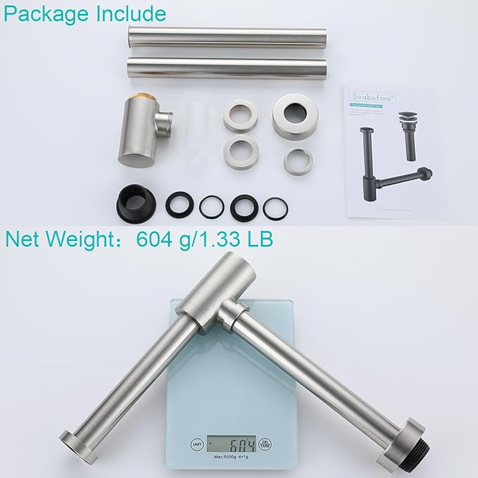 Brass Round Bottle P-Trap 1 1/4, Adjustable Basin Sink Waste Drain Trap Kit, Brushed Nickel P Trap