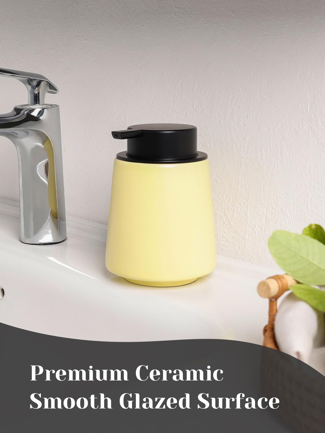 INGOFIN Ceramic Soap Dispenser, 14 oz Bathroom Hand Soap Dispenser, Liquid Dispenser with Pump, Refillable Modern Lotion Dish Dispenser for Kitchen, Matte Yellow