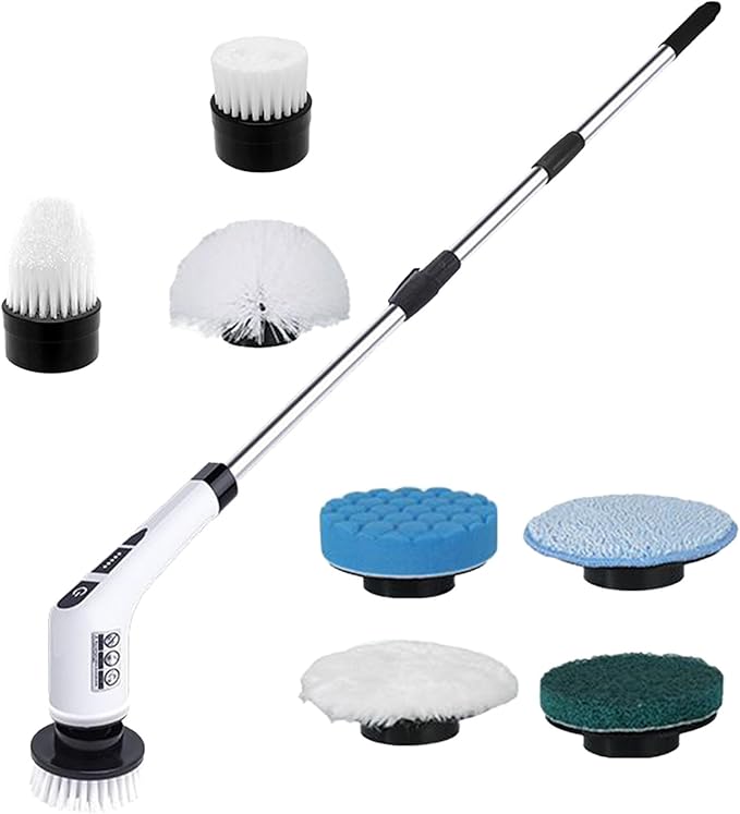 Floor Cleaning Brush - 9 in 1 Long Handle Tile Scrubber, Non-Slip Extendable Bathroom Scraper, Multifunctional Grout Cleaner | Home Kitchen Outdoor Garage Wall Bathtub Floor Cleaning Tool