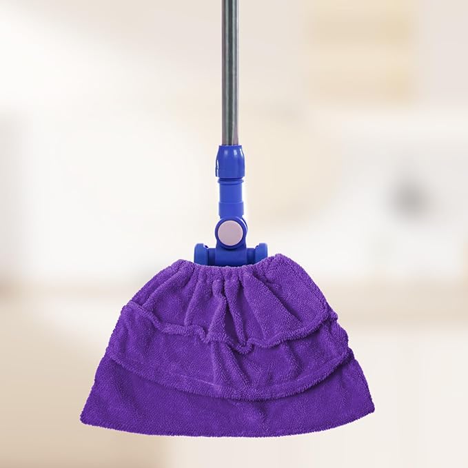 2 Pack Broom Pads to Baseboard Cleaning Tool, Reusable Microfiber Sweep Broom Cloth Covers Base Board Cleaner Tool for Baseboards Molding Walls Ceiling Cleaning (Purple+Brown)