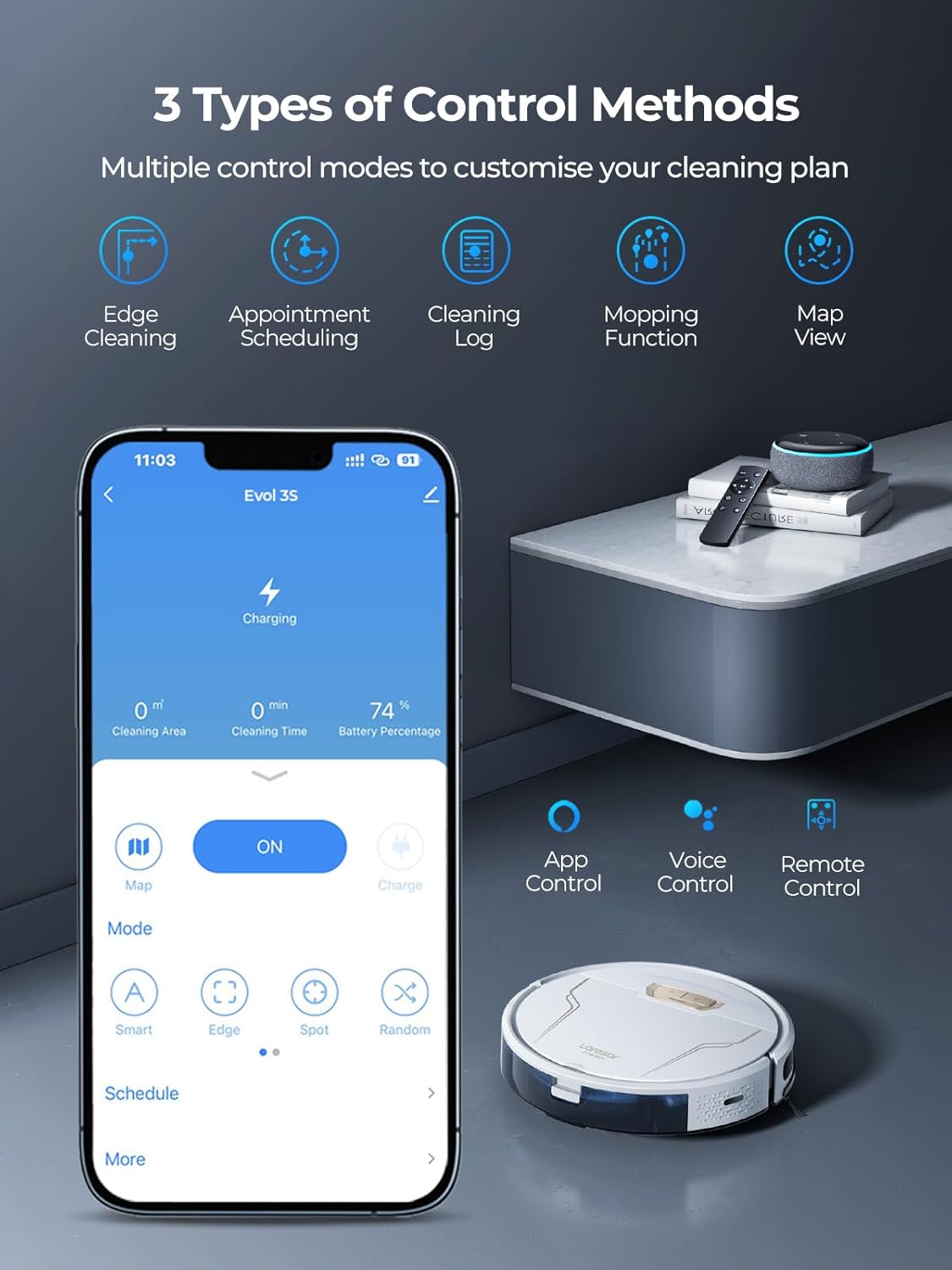 Robot Vacuum and Mop 4000Pa Suction, 3 in 1 Robotic Vacuums with Self-Charging, 150mins Runtime, App/Remote/Voice Control, Robot Vacuum for Pet Hair, Carpet, Hard Floor(White)