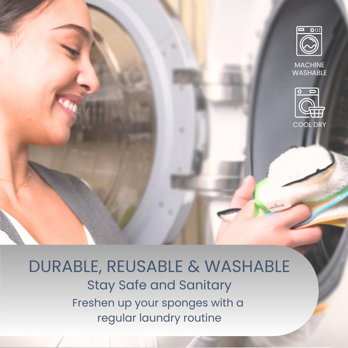 Whiffkitch Bamboo Fiber Kitchen Sponges – Washable Multicolor Non Scratch Dish Sponge Set for Sink, Dishes, and Countertops – Durable Household Cleaning Pads, Washable Dishwashing Scrubbers, 4-Pack