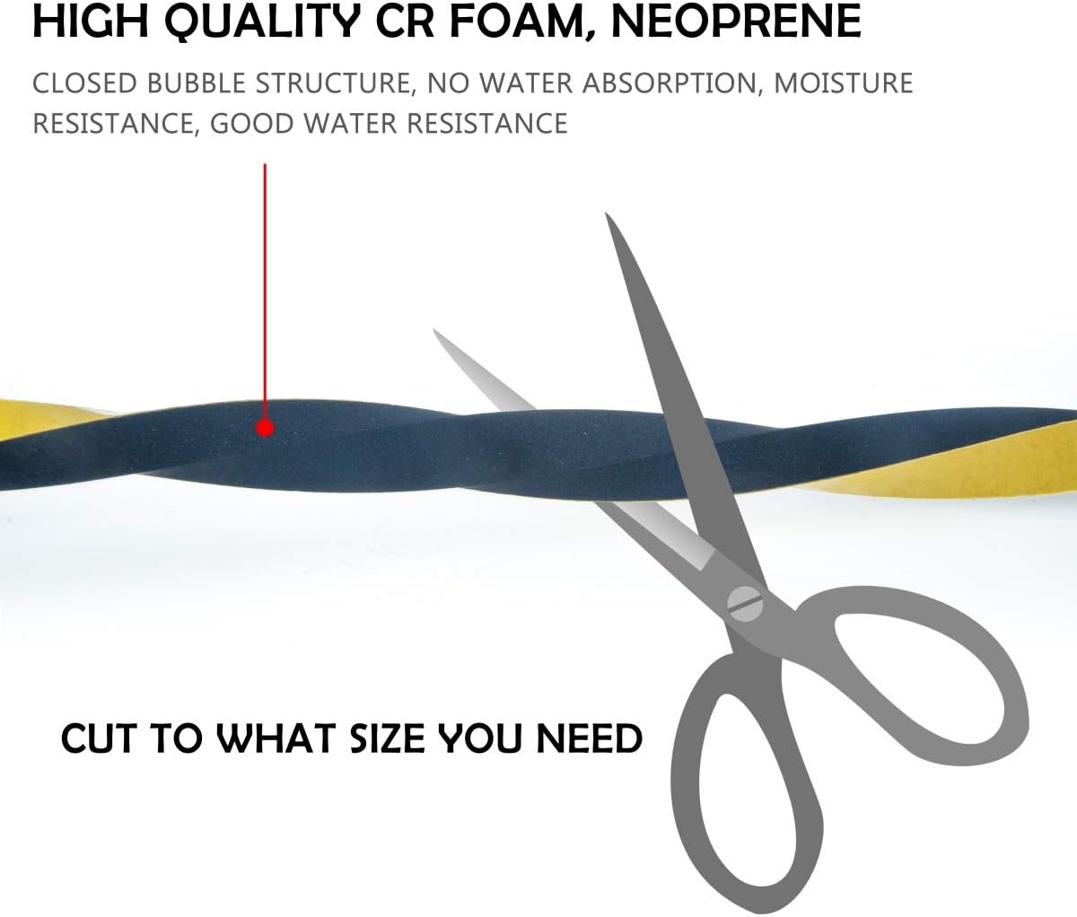 High Density Foam Tape 2-Pack, 1/2 Inch Wide X 3/8 Inch Thick, Self-Adhesive Neoprene Weather Stripping for Insulation (13 Feet Total, 6.5 Feet/Roll)