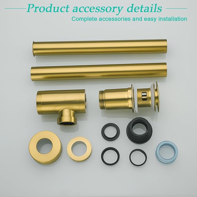 Brass Round Bottle P-Trap with Pop Up Drain Stopper with Overflow,1 1/4 Adjustable Basin Sink Waste Drain Trap Kit,Champagne Bronze P Trap