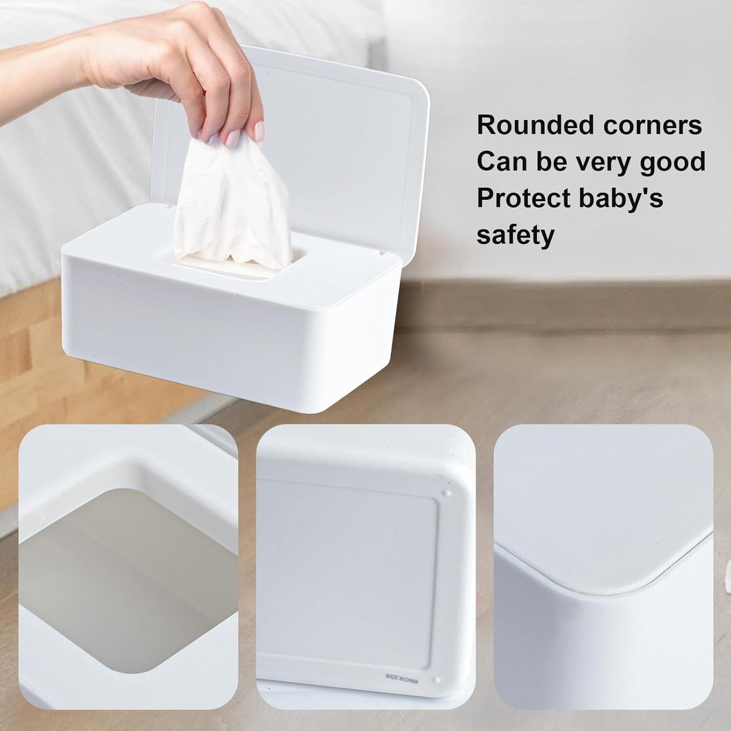 2Pcs Diaper Wipes Dispenser, Refillable Wipe Container, Wipe Container with Sealing Design Lid, Keep Wipes Fresh,Wet Wipes Cases (White and White)