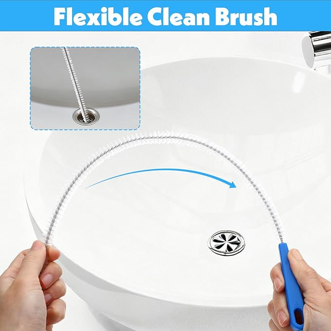 17 Inch Sink Drain Overflow Cleaning Brush Household Sewer Hair Catcher Bendable Long Pipe Cleaners Flexible Clog Remover Tool for Toilet Kitchen Shower Bathroom Tub Sewer
