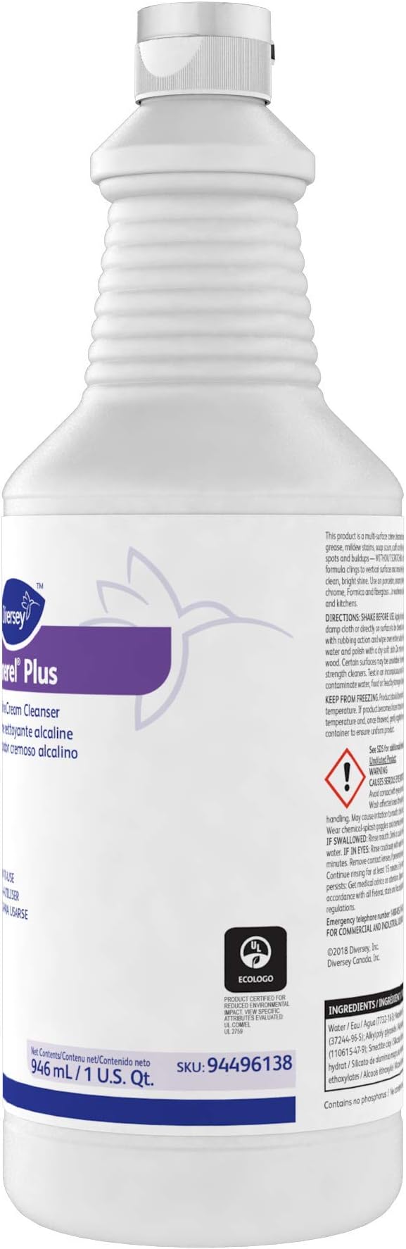 Diversey 94496138 Emerel Plus Crème Cleanser, No Scratch Cream Formula Removes Hard Water Deposits, Soap Scum, Scuff Marks & More, Ready-to-Use Squeeze Bottle, 32-Ounce (Pack of 12)