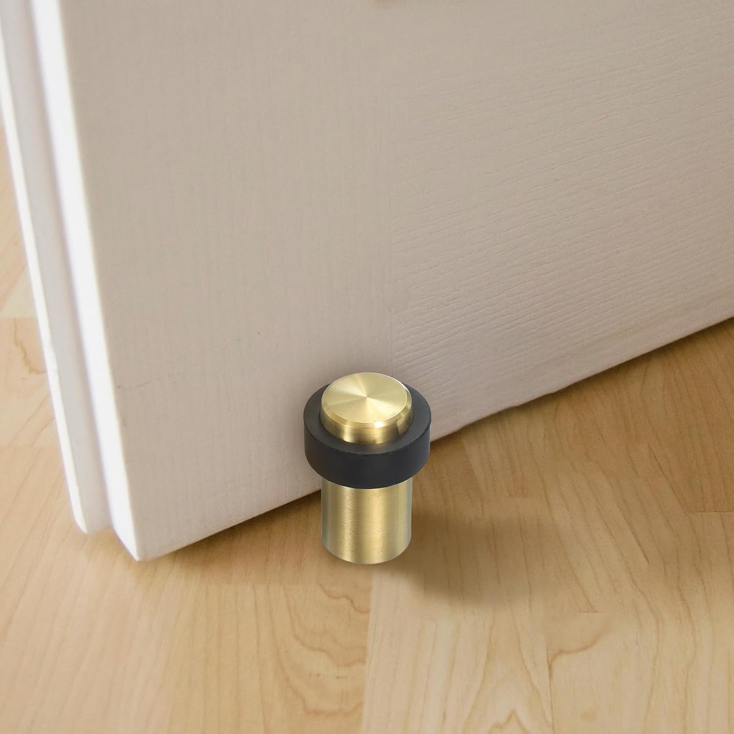 PATIKIL 2Set Round Door Stoppers, 60mm Stainless Steel Door Stop Doorstop Wedge Metal Cylinder Self Adhesive with Screw for Bottom of Door Floor Inside, Gold Tone