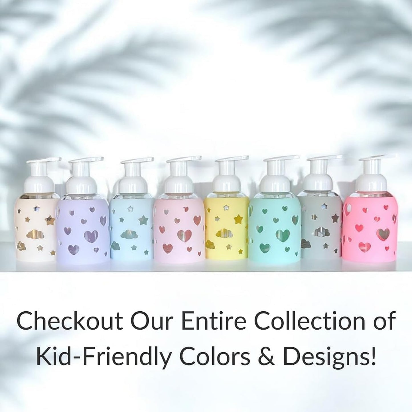 SoCal Suds & Company Glass Foaming Hand Soap Dispenser, Heart Silicone Sleeve, Refillable Pump Bottle for Kids, Baby Wash & Shampoo, Ideal for Home Use, Soft Pink 8oz