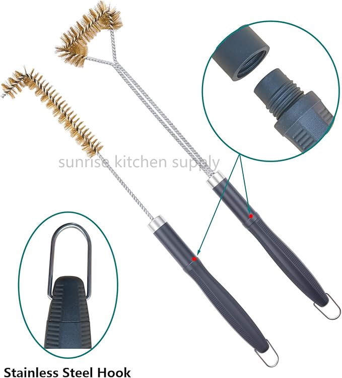 SUNRISE Fryer Brush with Long Handle (Brass with Plastic Handle, L and Single Brush)