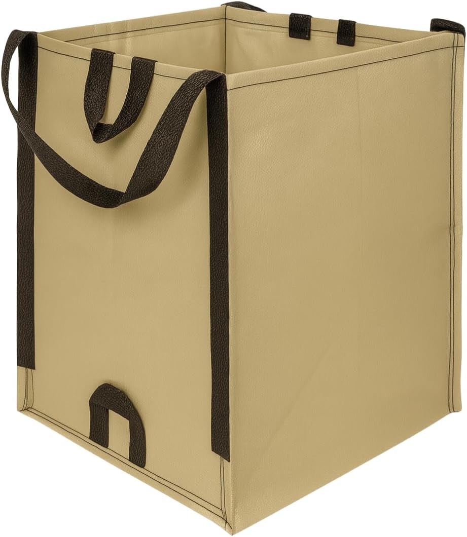 DURASACK Heavy Duty Home and Yard Bags 48-Gallon Reusable Self-Standing Lawn and Leaf Bags Garbage Can with Reinforced Handles, Khaki, 3 Pack
