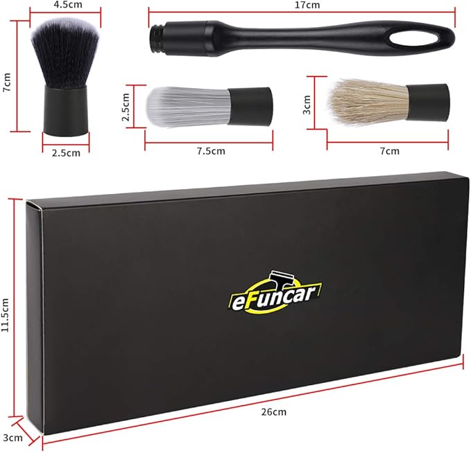 Car Detailing Brush Kit - 3 Pack, Auto Boar Hair Detail Brush Set Automotive Interior Exterior No Scratch Microfiber Detailing Brushes for Cleaning Air Vents, Engine Bays, Dashboard & Wheels