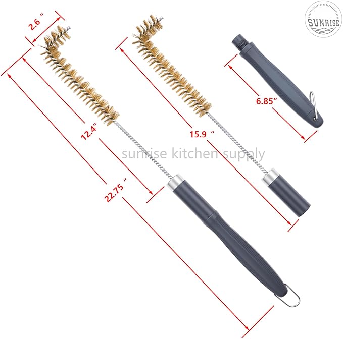 SUNRISE Fryer Brush with Long Handle (Brass with Plastic Handle, L Brush)