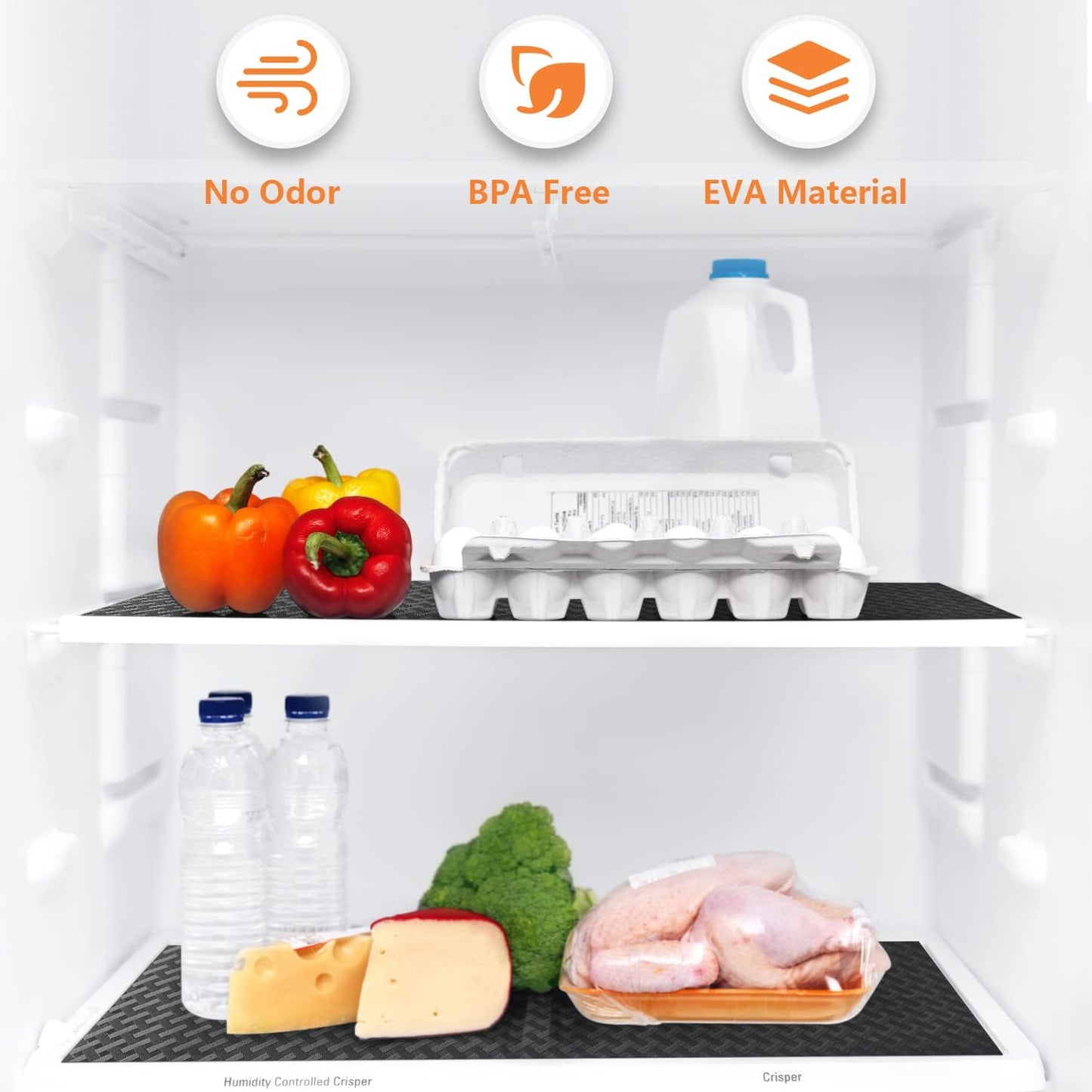 Shelf Liners for Kitchen Cabinets Refrigerator Liners Waterproof Kitchen Cupboard Liner Non-Slip Drawer Mats EVA Material Non Adhesive Fridge Liner for Shelves - Black(17.5 x 236.2 Inches x 2 Rolls