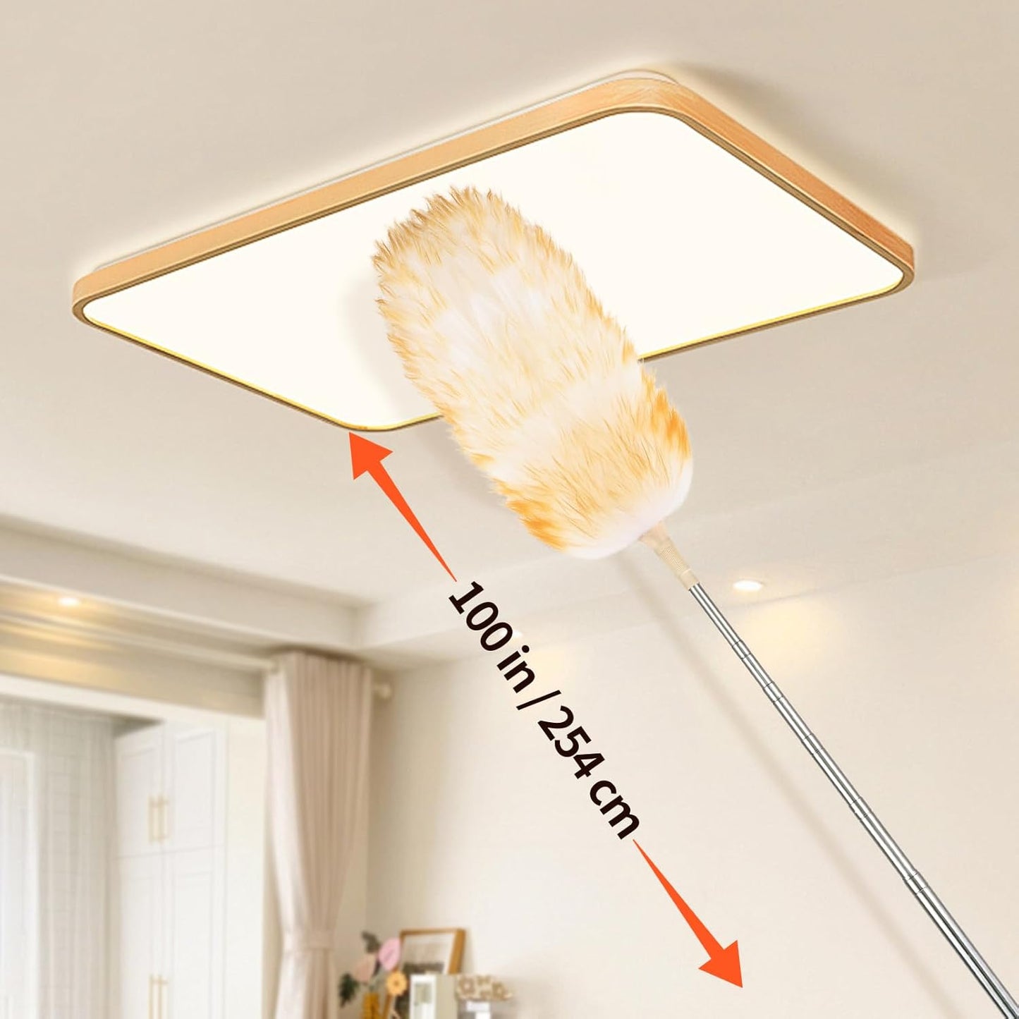 Extendable Cleaning Duster,Extra-Long Telescoping Feather Dusters with Stainless Steel Extension Pole Up to 100" for Cleaning High Ceiling Fan, High Ceilings,Furniture