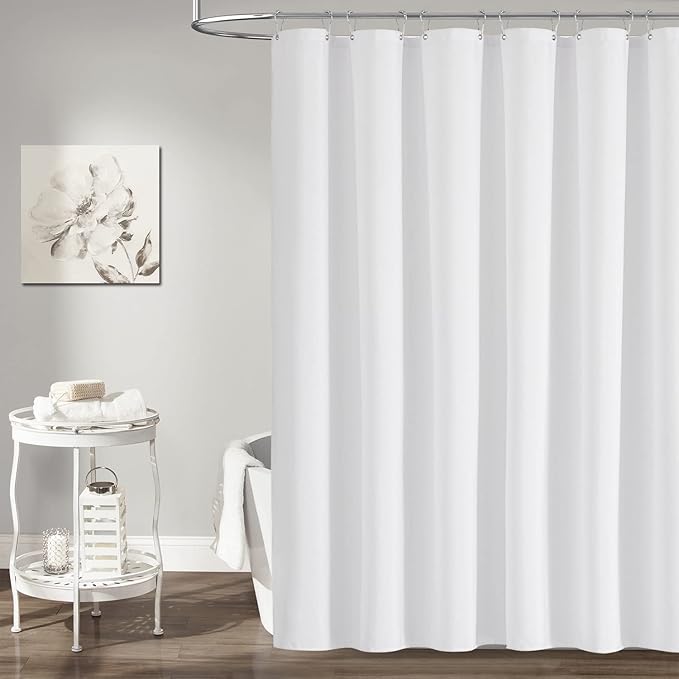 BTTN Fabric Shower Curtain, Linen Textured Heavy Duty Polyester Cloth Shower Curtain Set with Plastic Hooks, White, 54" W x 78" L (Pack of 1)