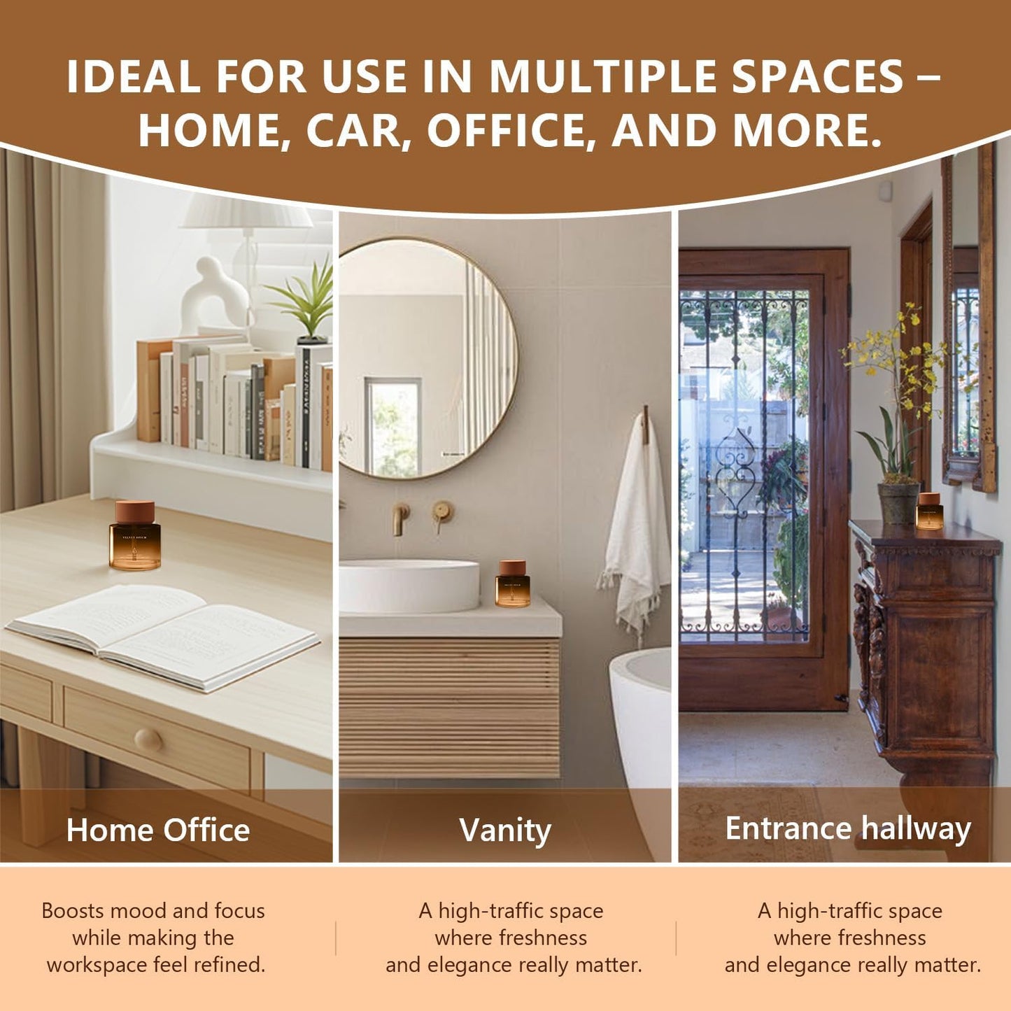 Car Air Freshener Spicy Sandalwood Fragrance Oil Diffuser for Cup Holder with Aroma Stone Cap, Long Lasting Scent Inspired by Luxury Perfume, Made in USA, 1.7 Fl Oz / 50ml