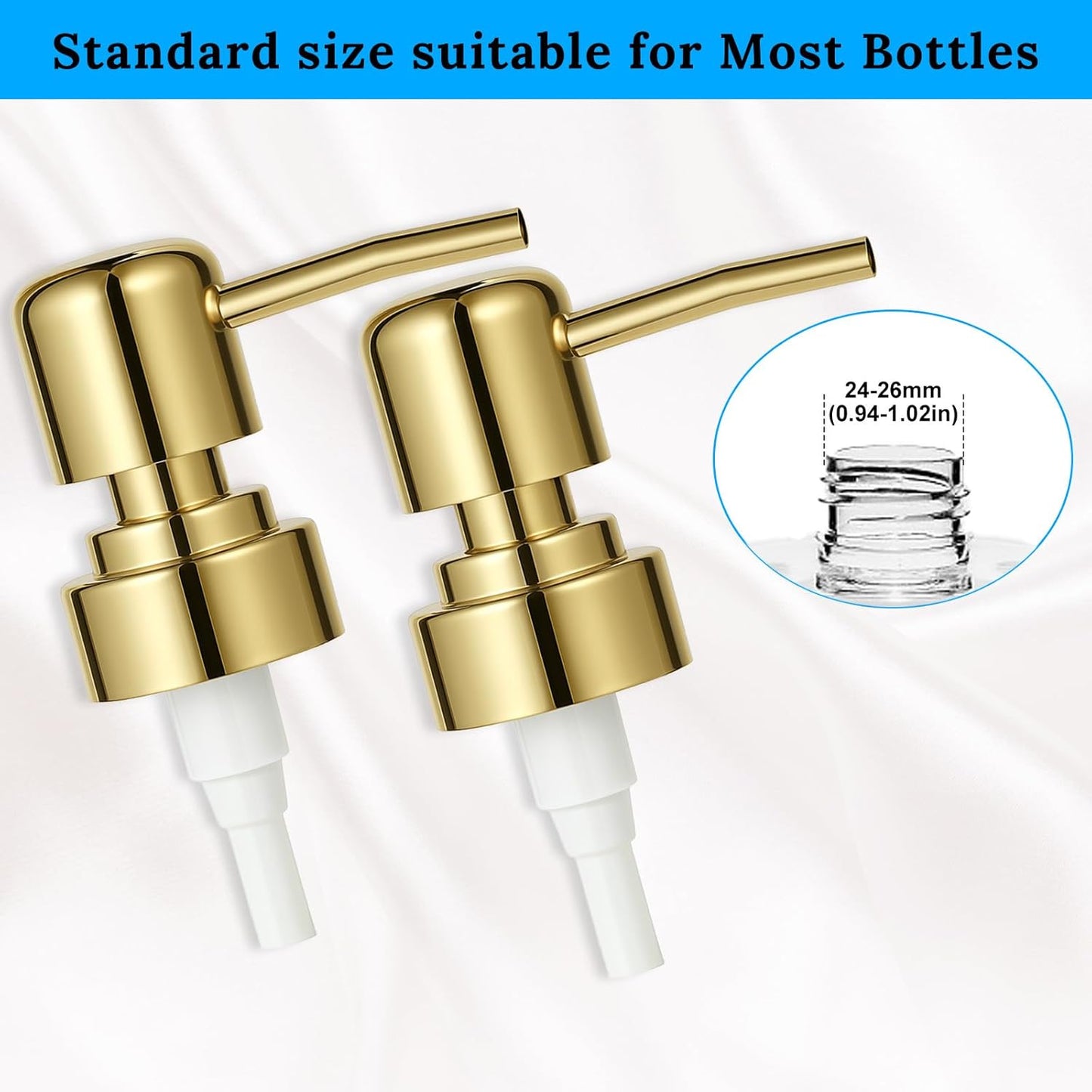 2 Pack Gold Soap Dispenser Pump Replacement Top Dispenser Pumps Refill Dispensers Liquid Hand Soap Dispensers Soaps Pumps Replacement for Lotion Regular Glass Mouth Bottles