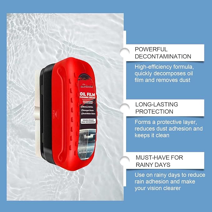 CAPEDIEM 2025 NEW Fululuer Automotive Oil Film Cleaning Brush for Car Windows, Clear Vision Glass Cleaner, Windshield Cleaner, Anti-Rain Fog Cleaning Glass Brush with Refill, Improves Clarity