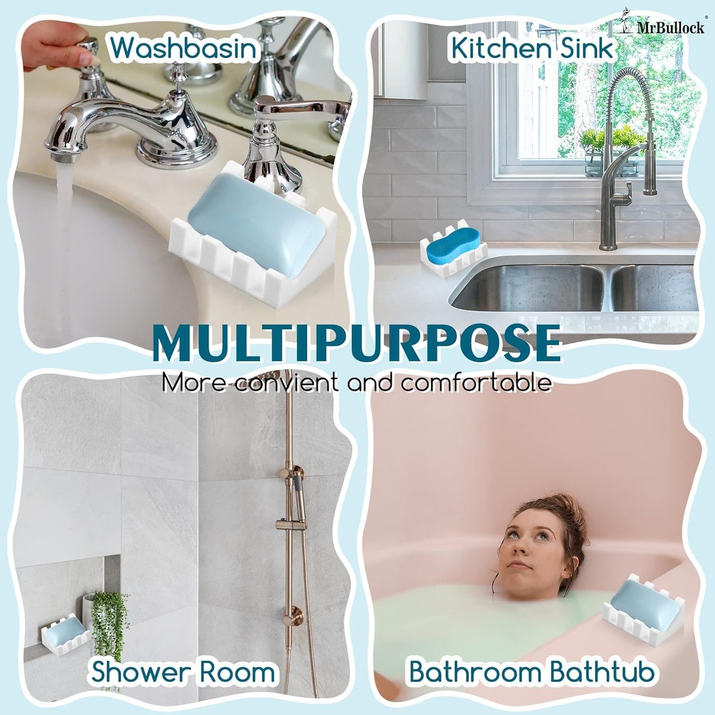 Silicone Soap Dish for Bar Soap Holder for Shower Bathroom Self Draining Waterfall Drying Tray Keep Soap Bars Dry Clean & Easy Cleaning (White, 2)