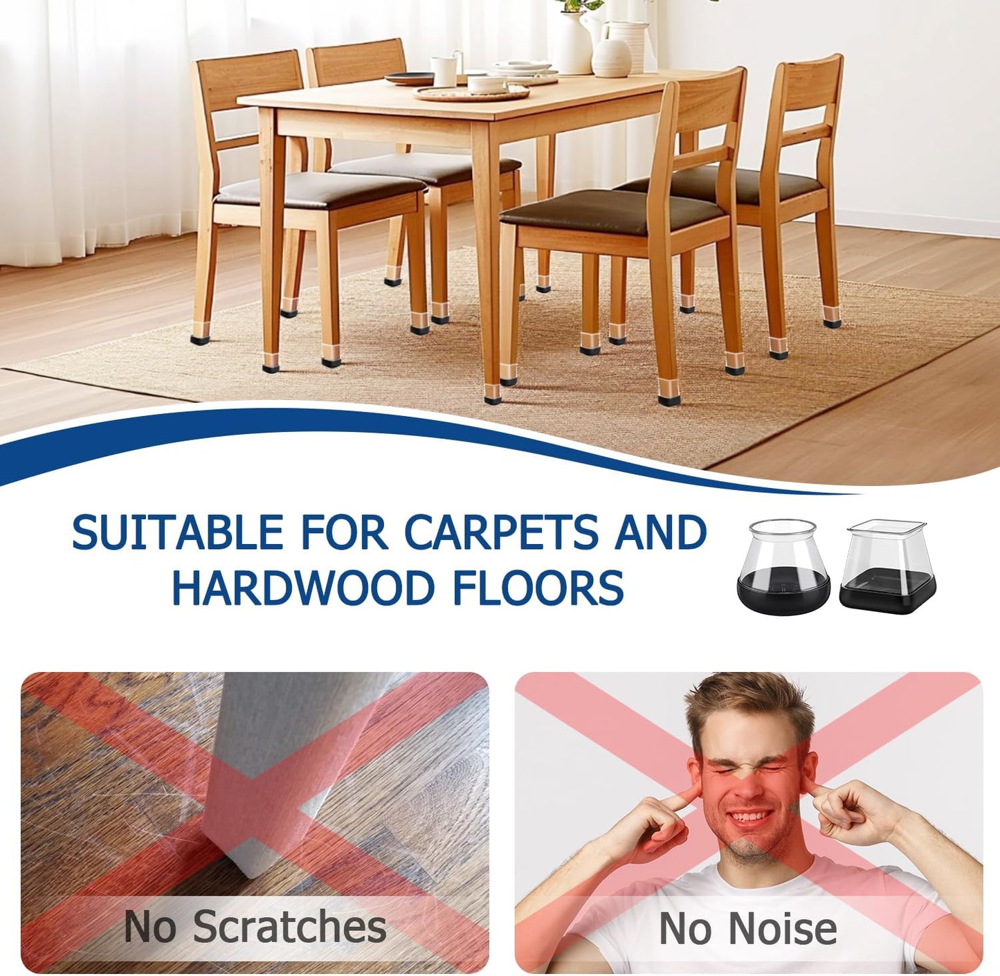 2024 New Chair Leg Floor Protectors for Hardwood Floors and Carpet GICUNK Silicone Covers to Protect Wood Tile Floors Chair Sliders Non Slip Reduce Noise 28 Pcs Clear Round S Fit:1/2"~13/16"