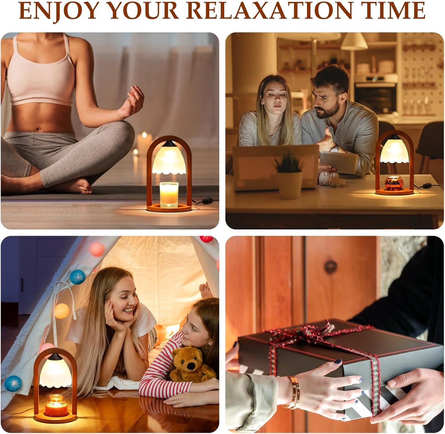 Candle Warmer Lamp with Timer and Dimmer,Electric Candle Lamp Warmer for Jar Candles,Birthday Gifts for mom and Women, Bedroom Home Decor,Melt Warmer for Scented Wax with 3 Bulbs( Retro Wooden Base)