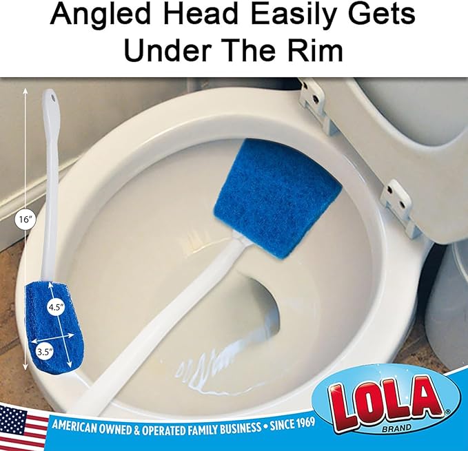 LOLA Bath & Toilet Bowl Scrubber Brush w/Comfort Handle & Hang Hole. Non-Scratch, Removes Rings w/Scrubbing Pad, 1 Pack