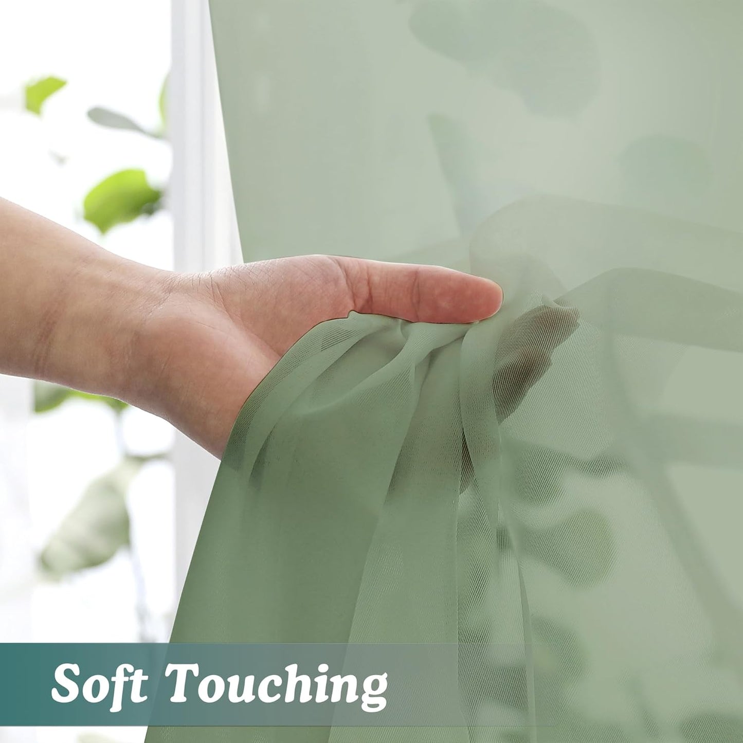 Chyhomenyc Extra Long Sage Green Sheer Curtains 144 inch 2 Panels, Translucent Backdrop Window Scarf Drapes for Canopy Bed/Wedding/Living Room/Anniversary, 12FT Length, Each 59Wx144L in, 2PCS