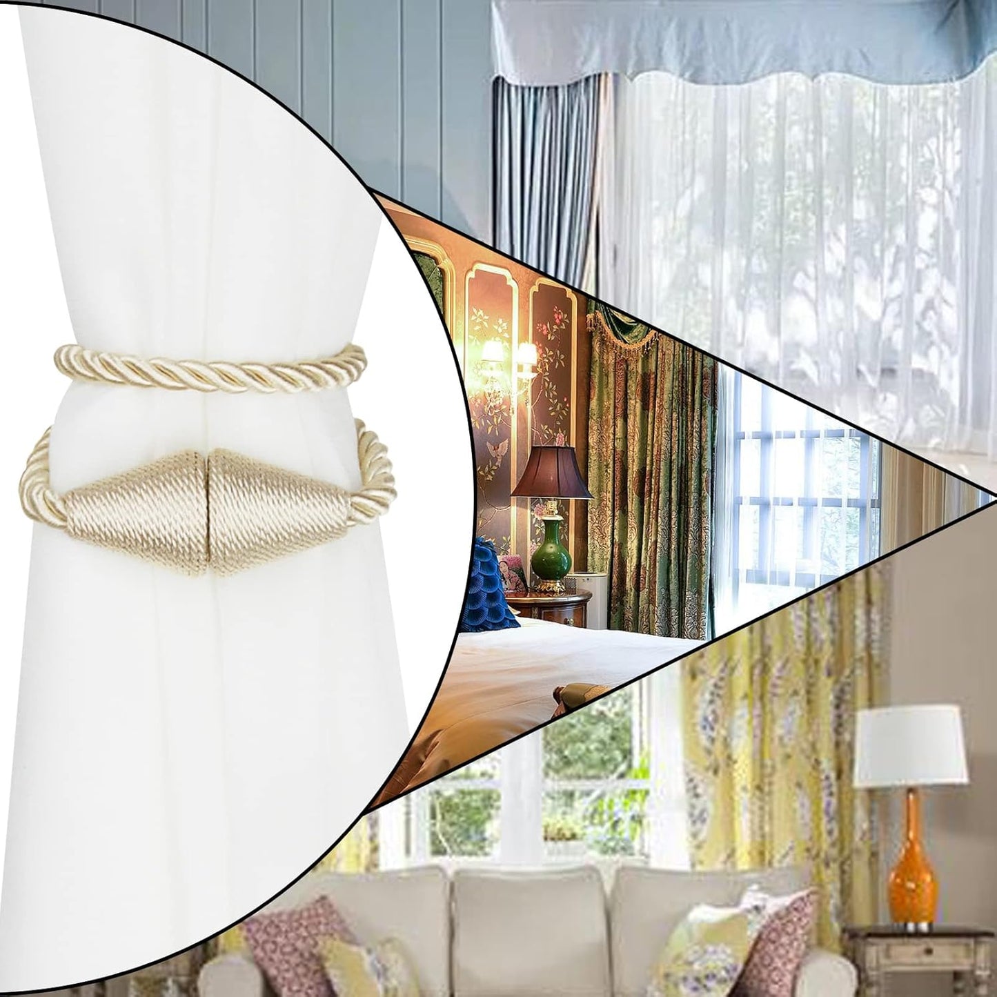 2 Pack Magnetic Curtain Tiebacks Rope Modern Handmade Curtain Tie Backs Decorative Drapes Weave Holdbacks for Window Décor, Beige
