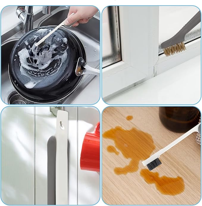 Kitchen Cleaning Scrub Brush Deep Gas Stove Brass Wire Brush with Stiff Bristles & Cooktop Scraper Stainless Steel Scrubber for Range Hood Grease Grime Rust Cleaner for Pot Pan Household Cleaning Tool