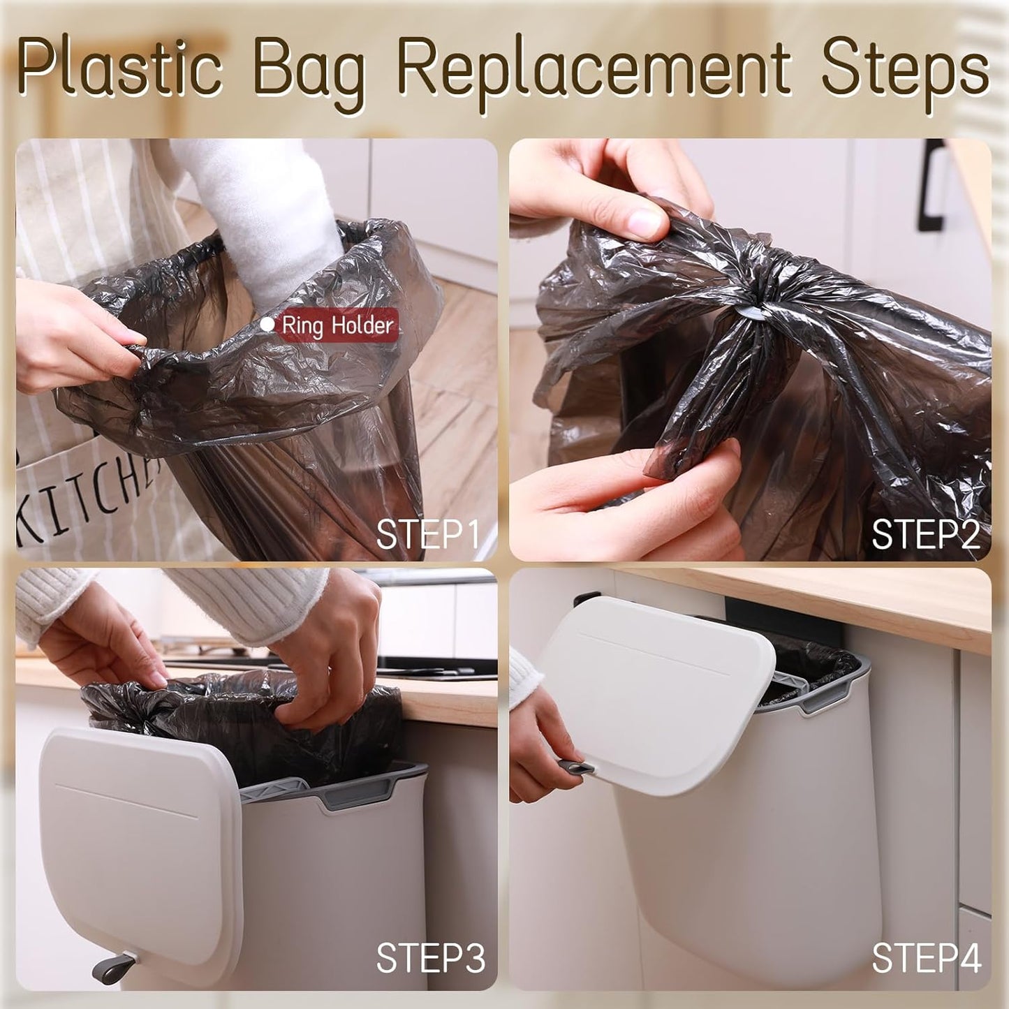 1.9 Gallon Kitchen Compost Bin Hanging Small Trash Can with Lid Under Sink Dual Installation & Triple-Seal Technology, Odorless Kitchen/Bathroom/Office Trash Can for Home, RV