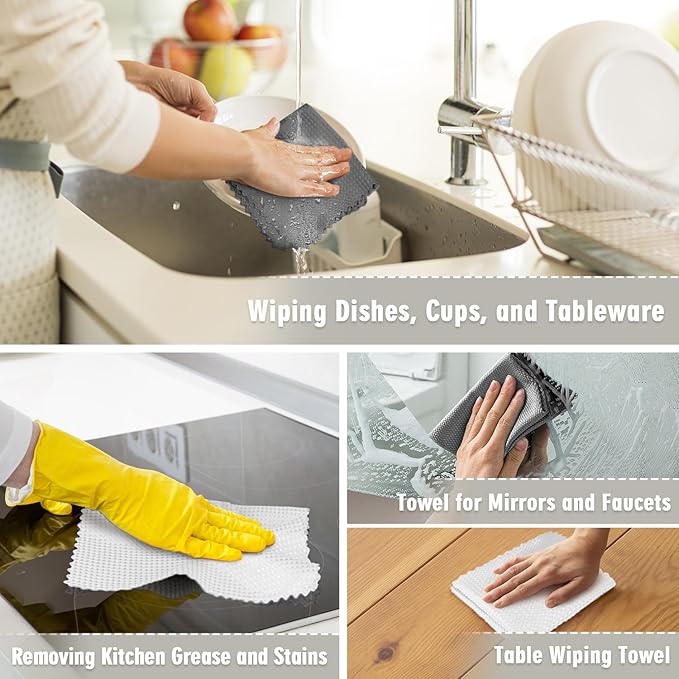 GLIMGLINT Waffle Weave Microfiber Towel, Lint Free Microfiber Cleaning Cloth for Household, Reusable Dish Towels, 20Pack, 11.5x11.5 Inch, (12 Grey, 8 White)