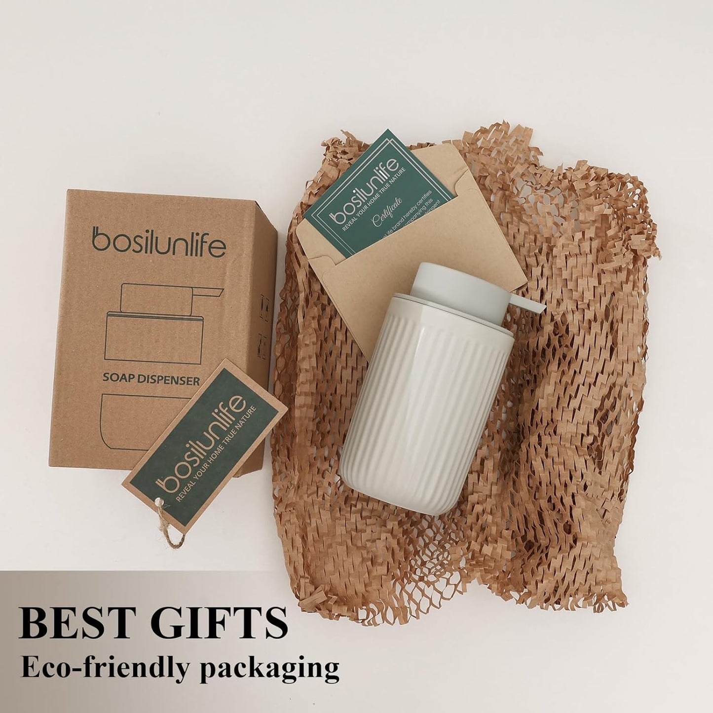 BosilunLife Dish Hand Soap Dispenser - Liquid Pump Soap Dispenser for Bathroom Decro 12oz Ceramic Kitchen Dish Dispenser with Rust-Proof Liquid Pump Modern Refillable Lotion Bottles