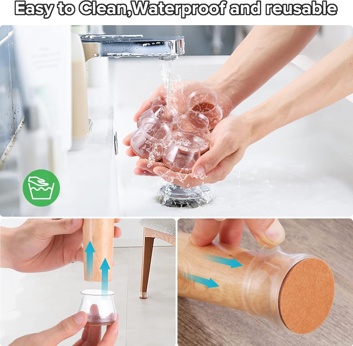 24PCS Upgraded Silicone Chair Leg Floor Protectors for Hardwood Floors, Furniture Sliders for Chair Legs, Felt Bottom Furniture Pads, Anti-Slip Round&Square Cap Covers to Scratch and Reduce Noise