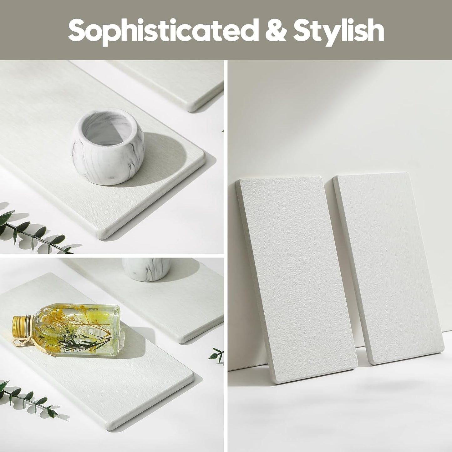 2PCS 10"x 5" Large Bathroom Sink Vanity Trays, Water Absorbing Diatomite Stone Quick Drying Mat for Kitchen Counter, Dish Rack Dispensers Sponge Holder Caddy Organizer, Beige, 10"x 5"