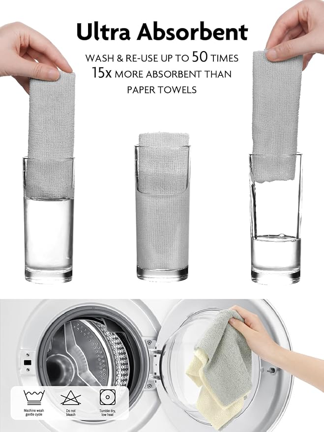 Fantasticlean Tear-Away Dish Cloth - 40 Sheets - 10'' by 10'', Reusable Washable Kitchen Towel Rolls, Super Absorbent and Thick Microfiber Cleaning Cloths (2 Rolls of Beige,Grayish)