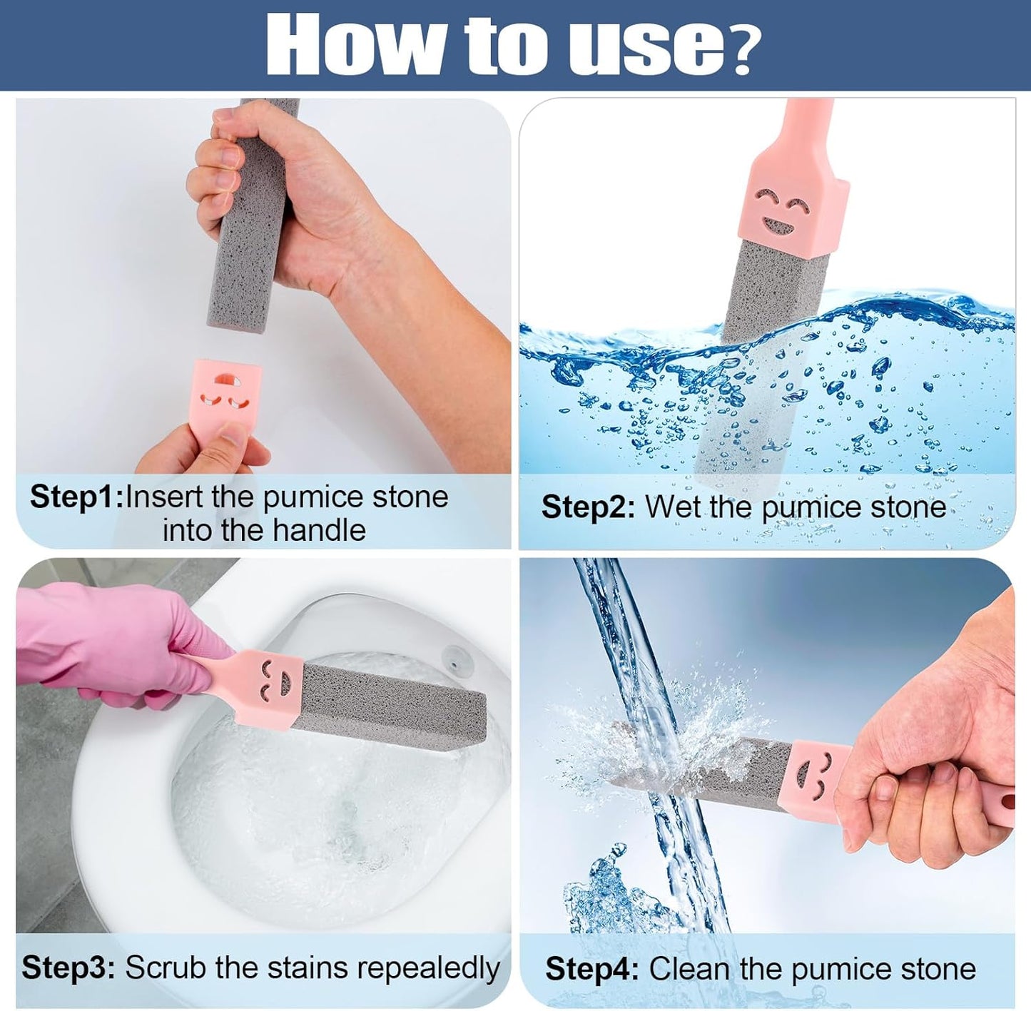 Navona 34 Pack Pumice Stone Scouring Sticks with 3 Universal Handles, Grey Pumice Stone for Cleaning Toilets, Bathrooms