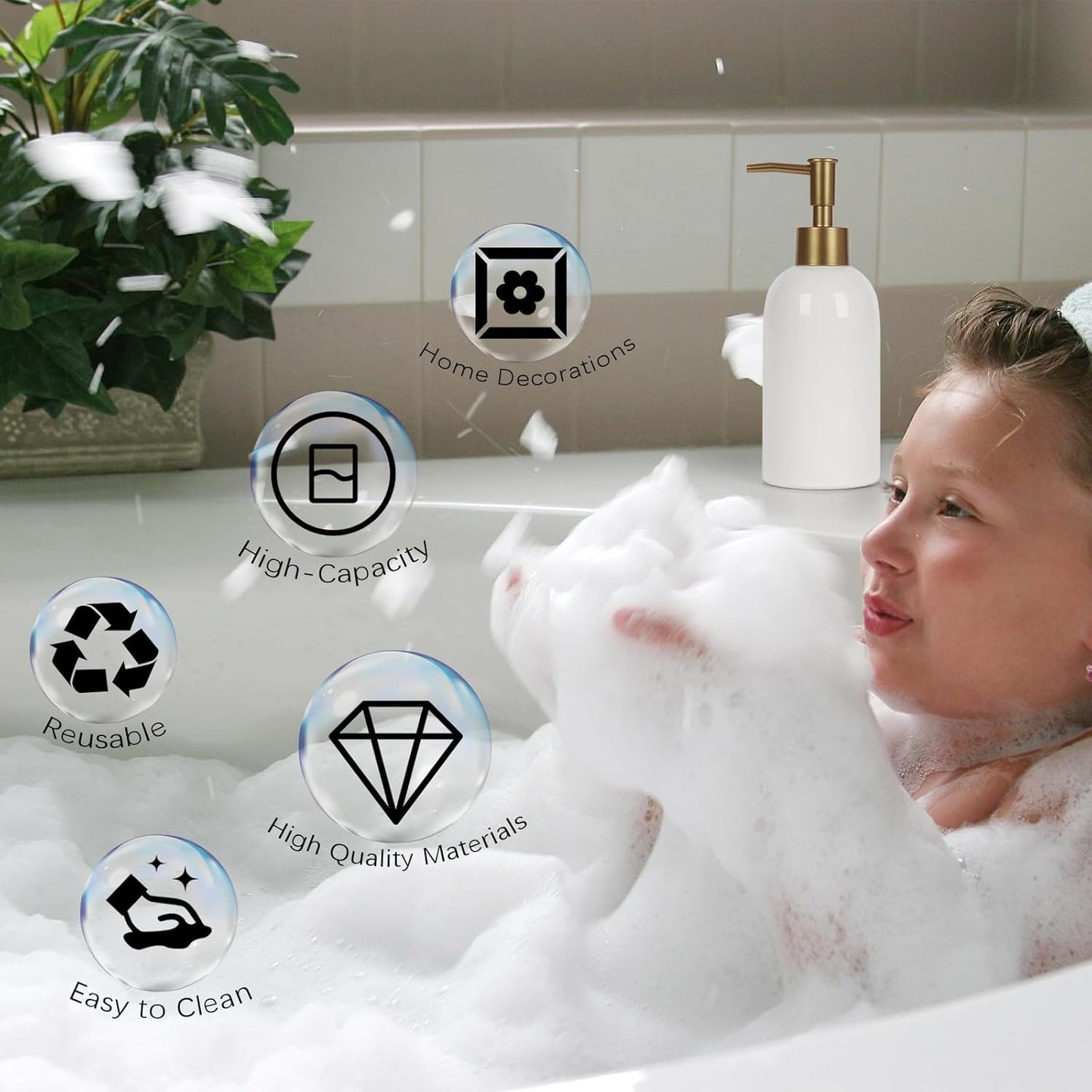 Natheeph 14OZ Ceramic Soap Dispenser Ceramic Soap Pump Dispenser Can Fill Liquid for Bathroom/Kitchen (White)