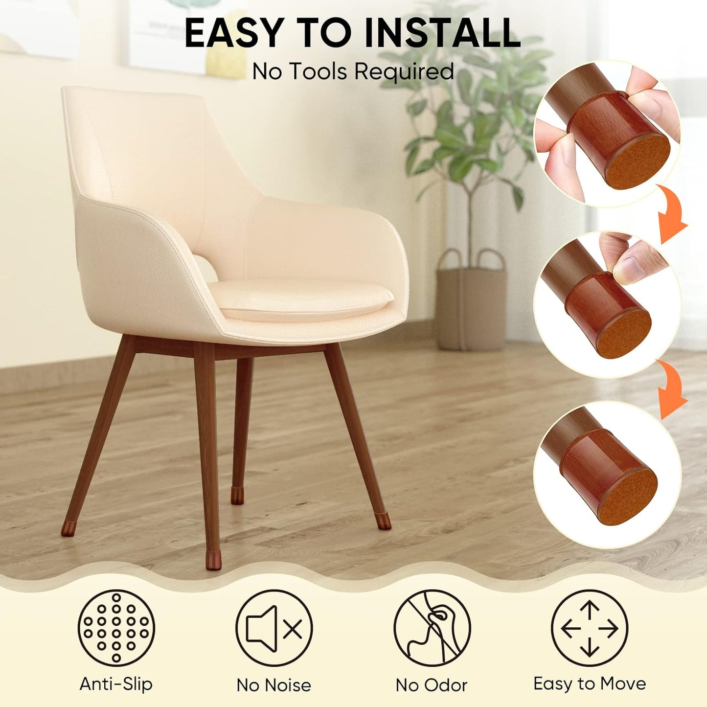 BALEINE 32 Pack Silicone Chair Leg Floor Protectors, Stool Leg Protectors Cap, Non-Slip Chair Leg Caps for Hardwood Floors (Brown & Large, 32 Pack)